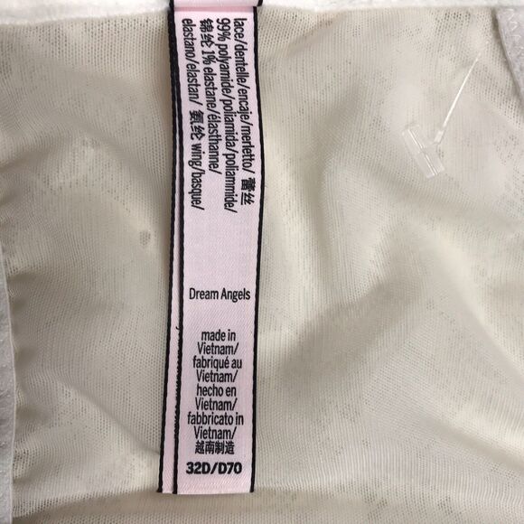 Victoria Secret Dream Angel Floral Lace Underwire Longline Bra Cream 32 D Ivory - Picture 10 of 11